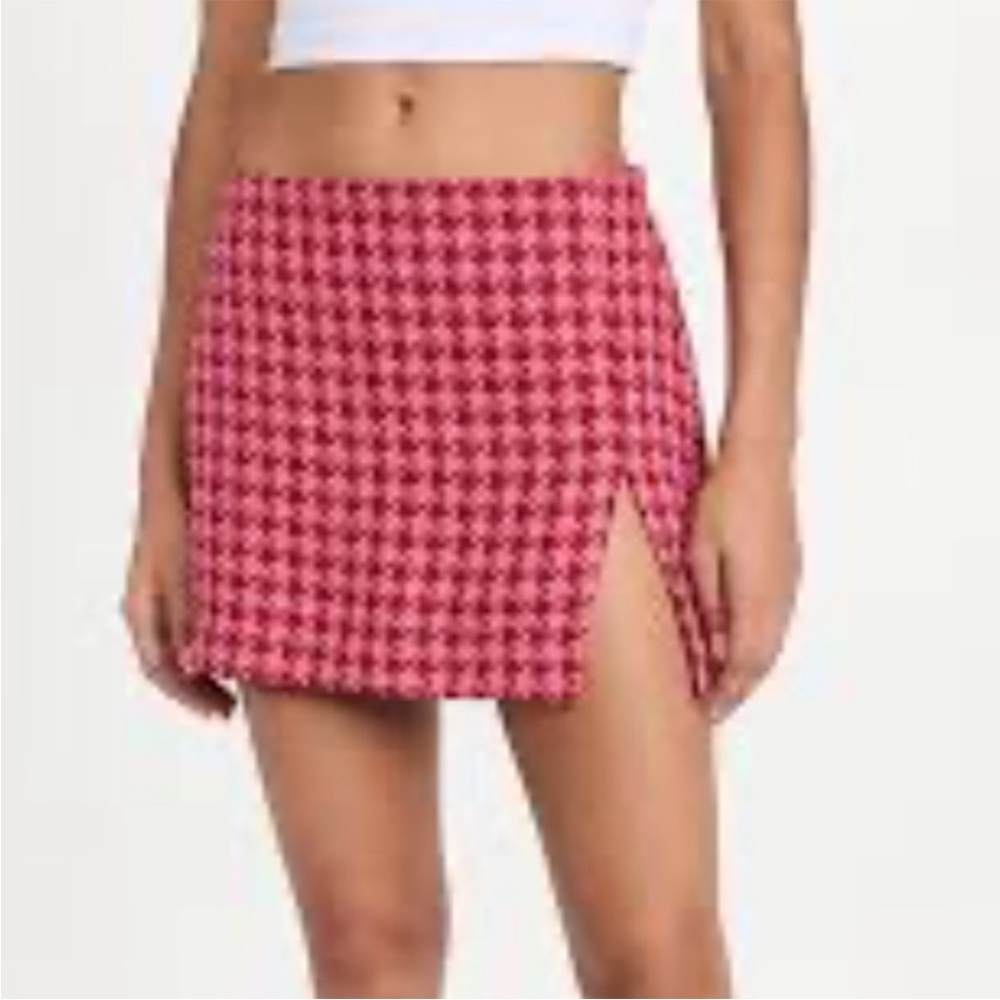 Afrm Melody Herringbone Mini Skirt Red and Pink Side Slit Sz Small - Picture 8 of 8